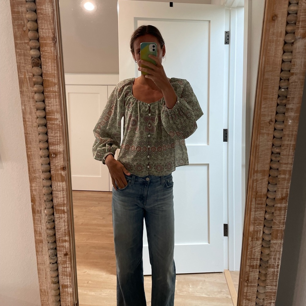 Joie Boho Long Sleeve Blouse - Green and Pink